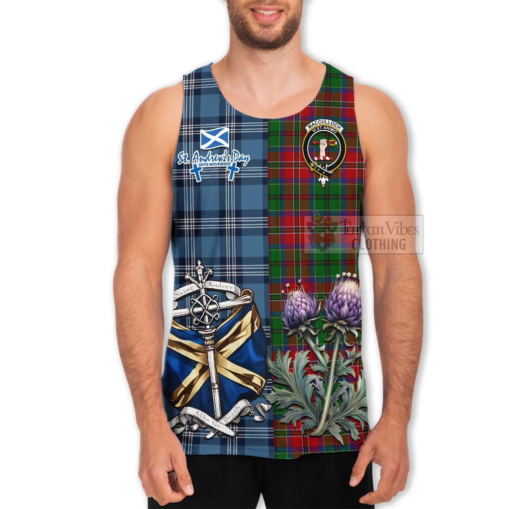 Tartan Vibes Clothing MacCulloch (McCulloch) Tartan Men's Tank Top Happy St. Andrew's Day Half Tartan Style