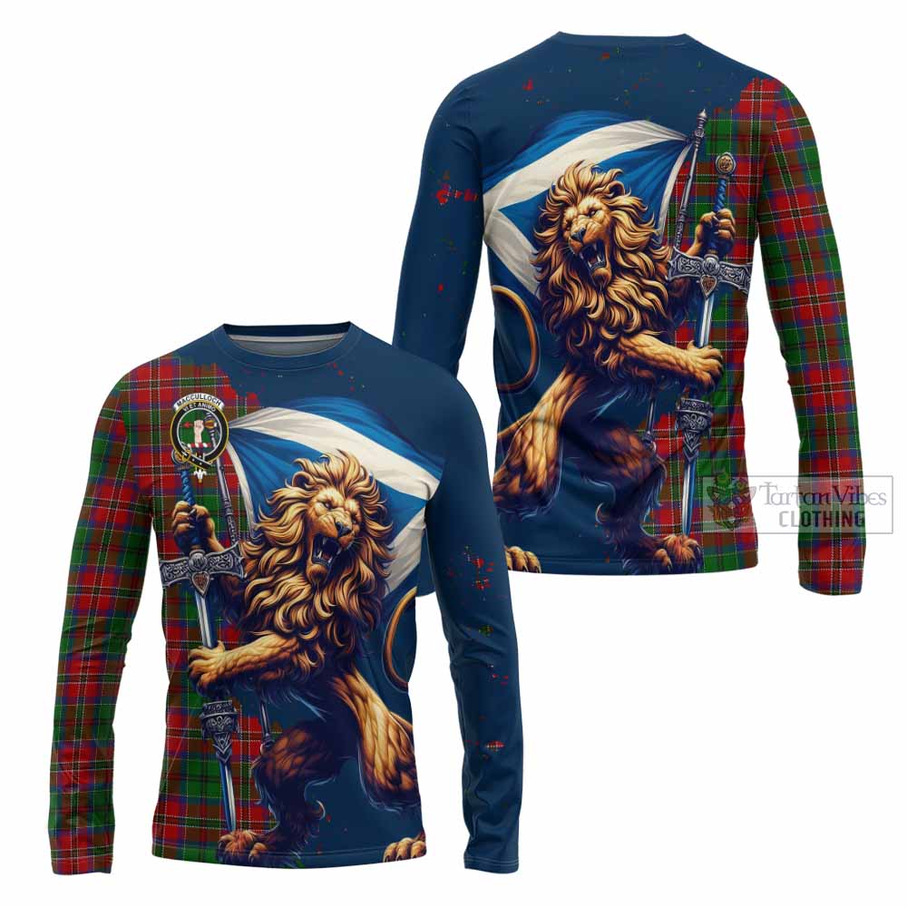 Tartan Vibes Clothing MacCulloch (McCulloch) Tartan Family Crest Long Sleeve T-Shirt with Scottish Majestic Lion