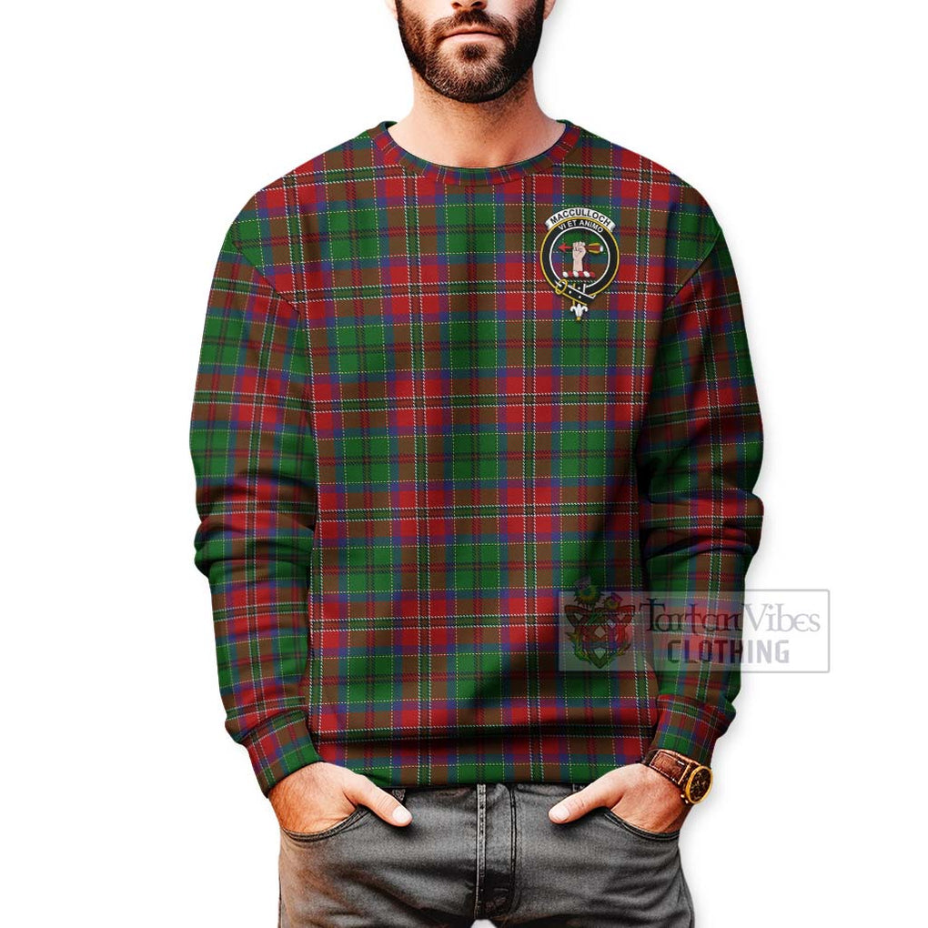 Tartan Vibes Clothing MacCulloch (McCulloch) Tartan Sweatshirt with Family Crest and Bearded Skull Holding Bottles of Whiskey