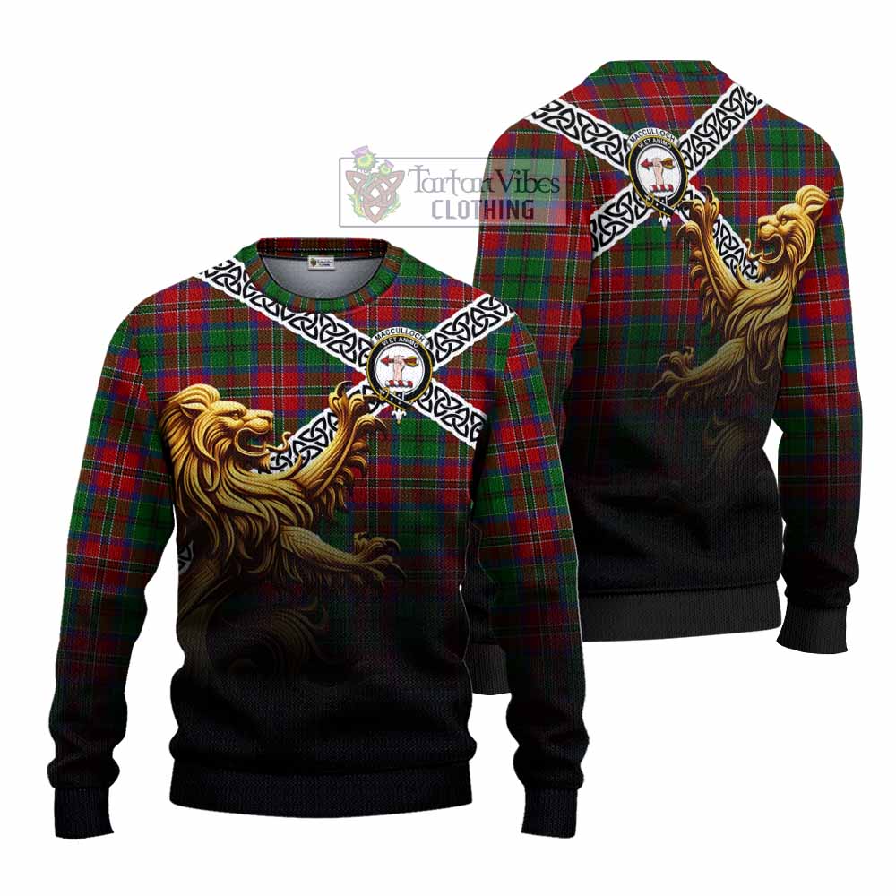 MacCulloch (McCulloch) Crest Tartan Knitted Sweater with Golden Lion Emblem Celtic Style - Tartan Vibes Clothing