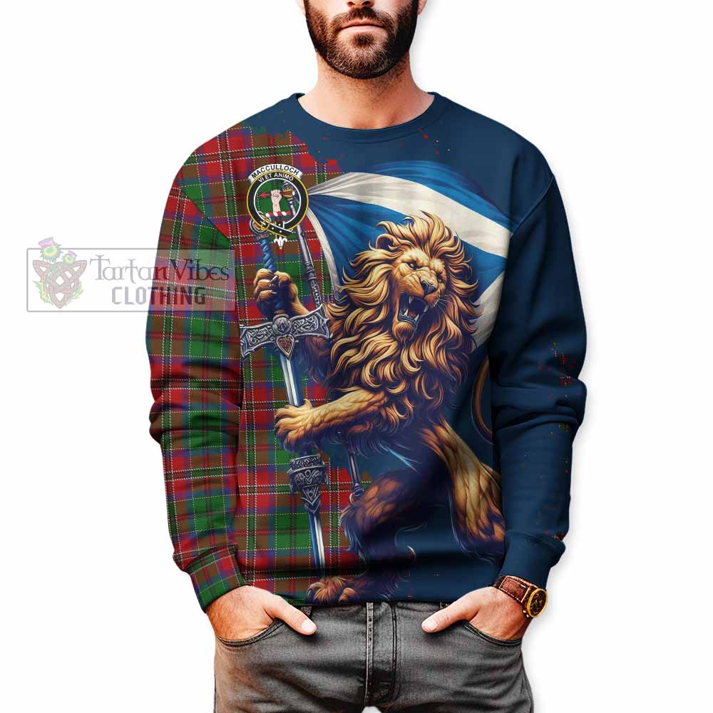 Tartan Vibes Clothing MacCulloch (McCulloch) Tartan Family Crest Sweatshirt with Scottish Majestic Lion