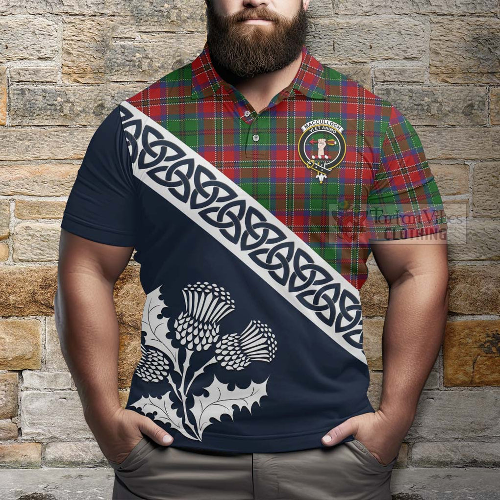 MacCulloch (McCulloch) Tartan Polo Shirt Featuring Thistle and Scotland Map