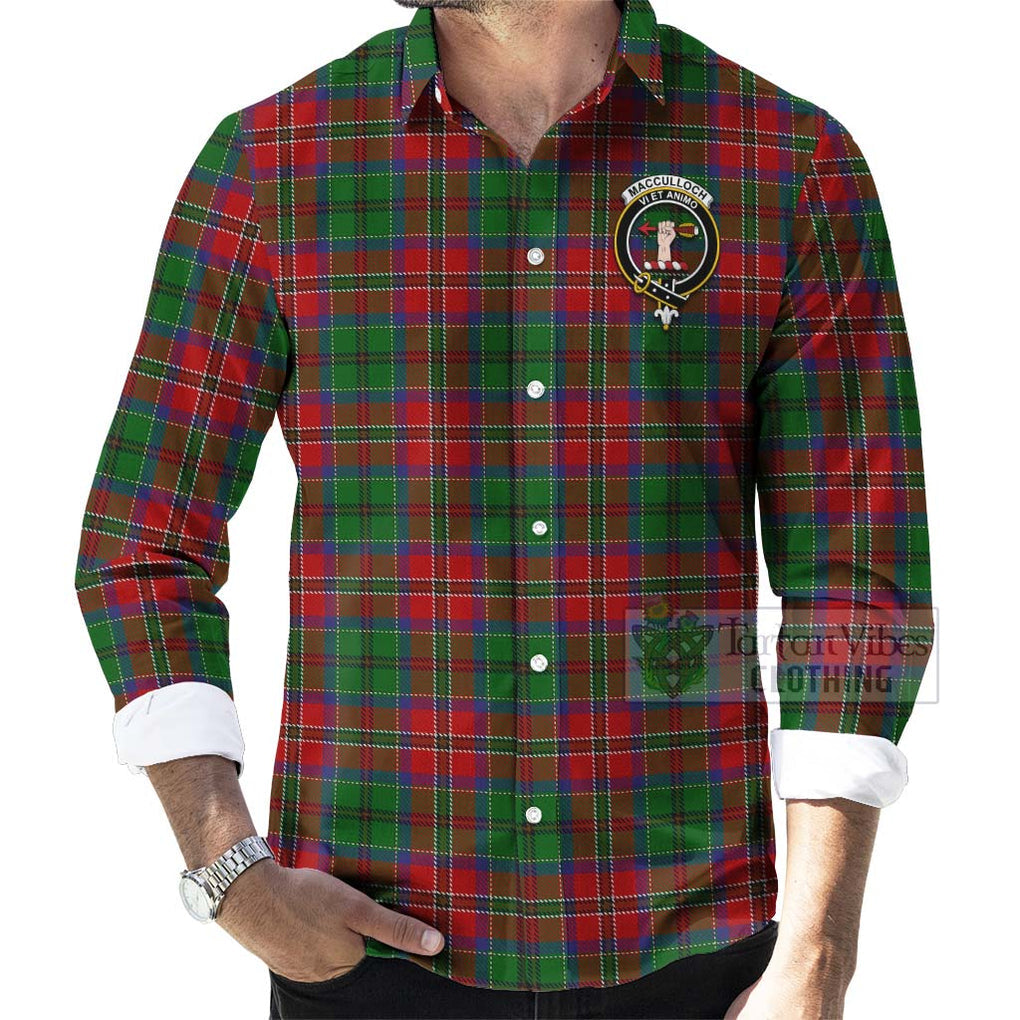 Tartan Vibes Clothing MacCulloch (McCulloch) Tartan Long Sleeve Button Shirt with Family Crest Celtic Skull Style