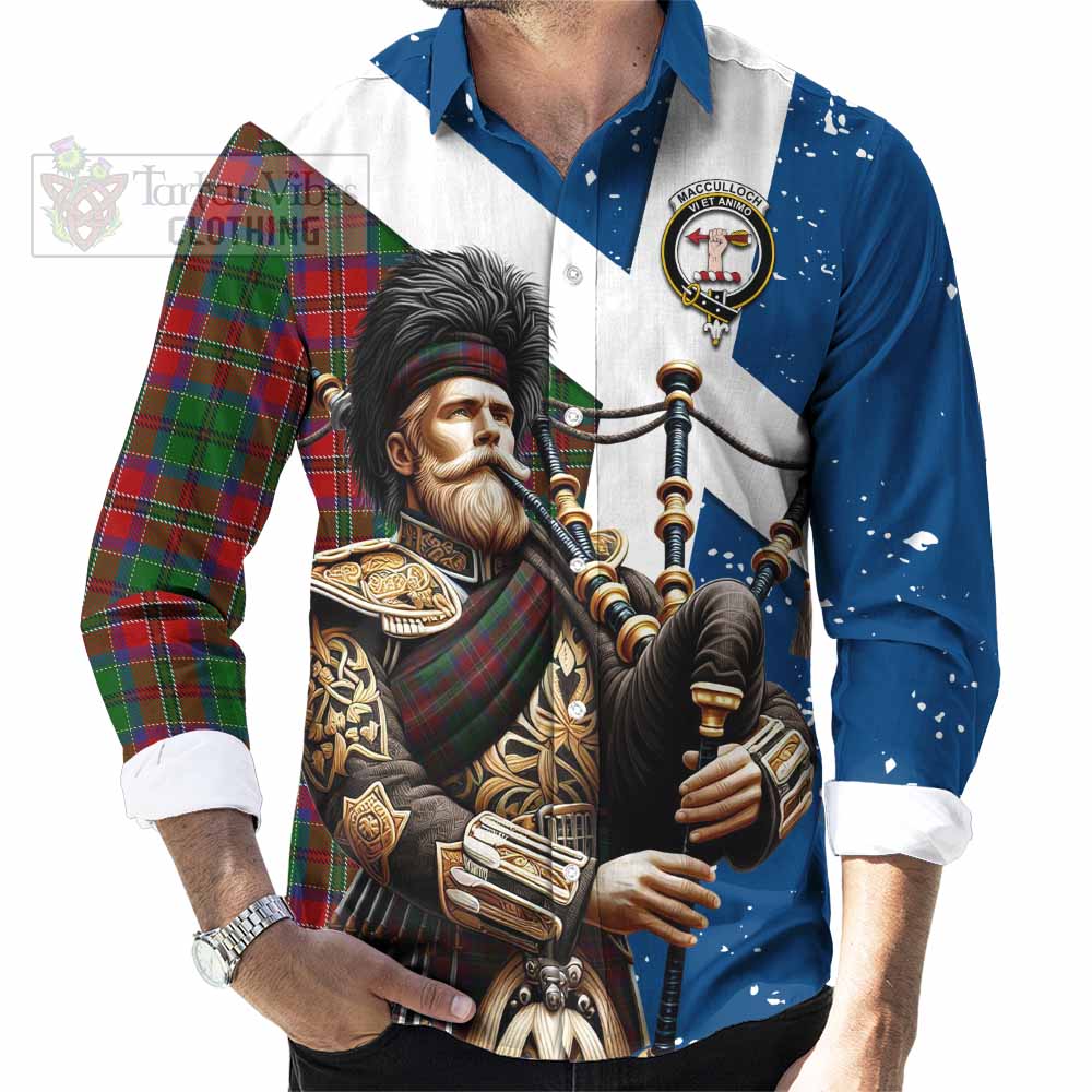 Tartan Vibes Clothing MacCulloch (McCulloch) Tartan Long Sleeve Button Shirt with Family Crest Scottish Bagpiper Vibes