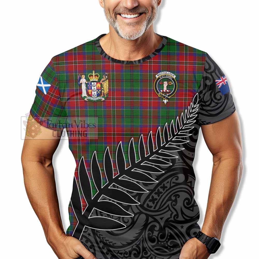 Tartan Vibes Clothing MacCulloch (McCulloch) Crest Tartan T-Shirt with New Zealand Silver Fern Half Style