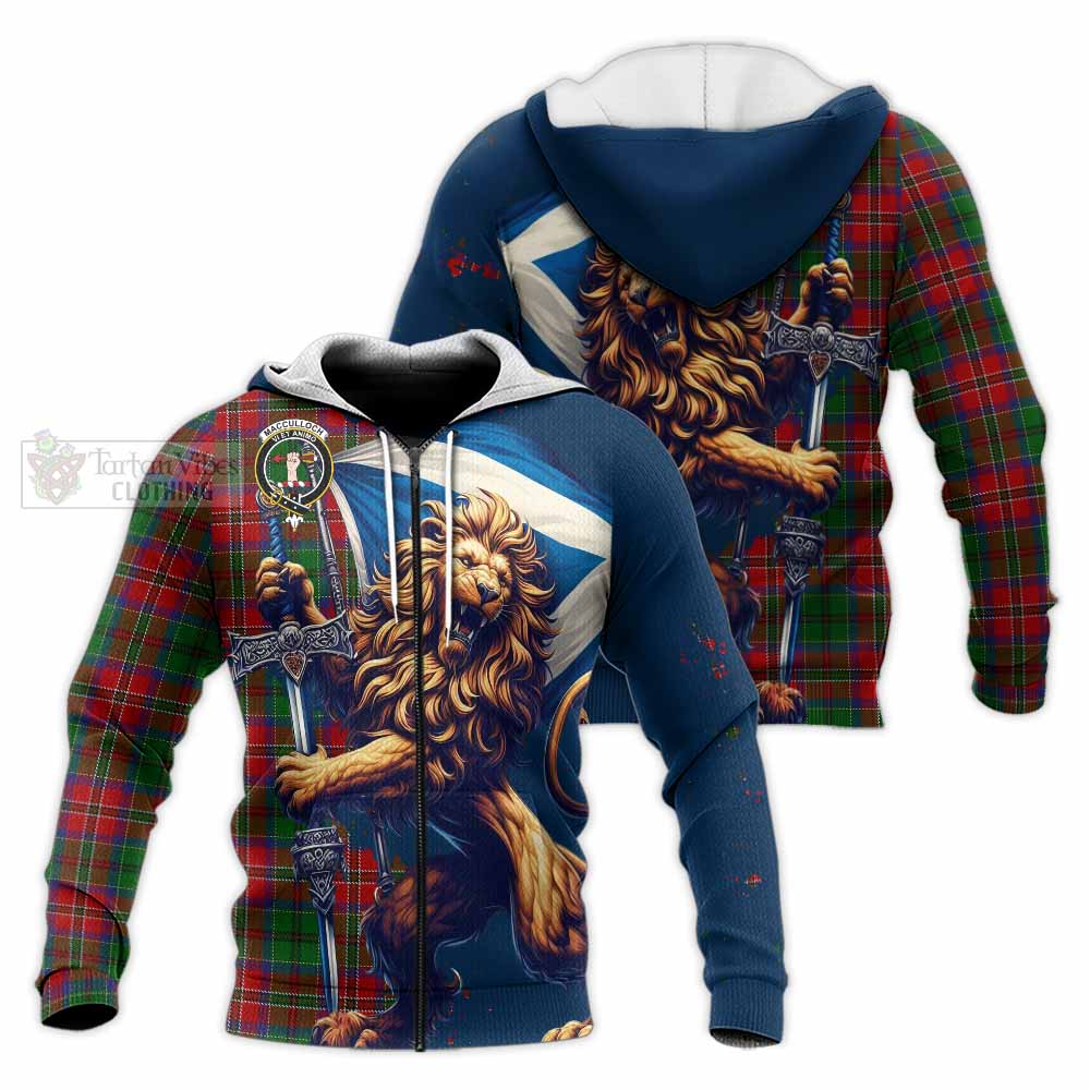 Tartan Vibes Clothing MacCulloch (McCulloch) Tartan Family Crest Knitted Hoodie with Scottish Majestic Lion