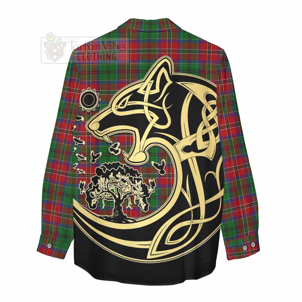 Tartan Vibes Clothing MacCulloch (McCulloch) Tartan Women's Casual Shirt with Family Crest Celtic Wolf Style