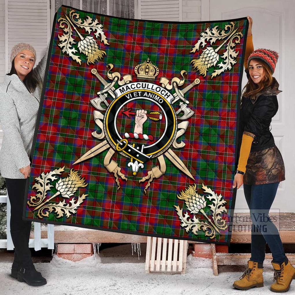 Tartan Vibes Clothing MacCulloch (McCulloch) Tartan Quilt with Family Crest and Scottish Golden Courage Shield