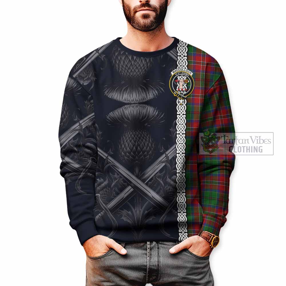 Tartan Vibes Clothing MacCulloch (McCulloch) Tartan Sweatshirt with Family Crest Cross Sword Thistle Celtic Vibes