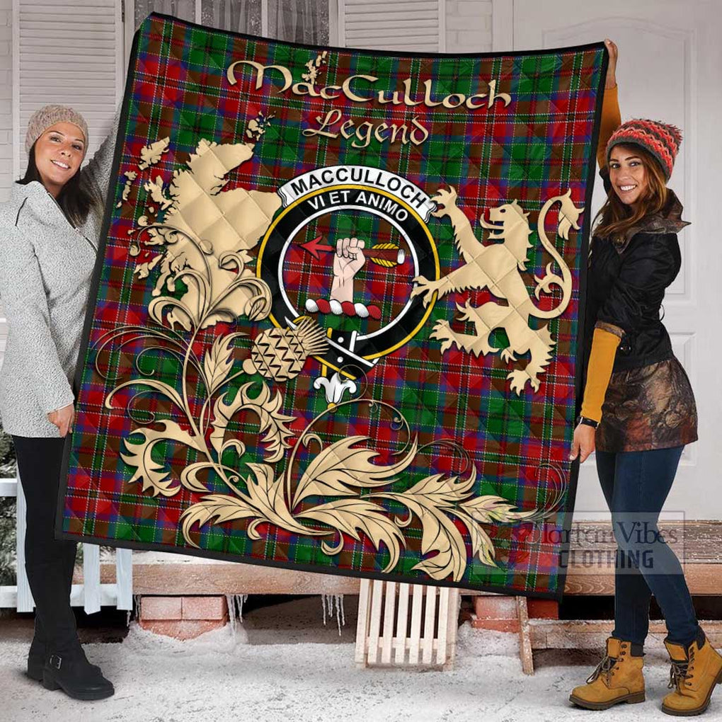 Tartan Vibes Clothing MacCulloch (McCulloch) Tartan Quilt with Family Crest and Scottish Symbol Style