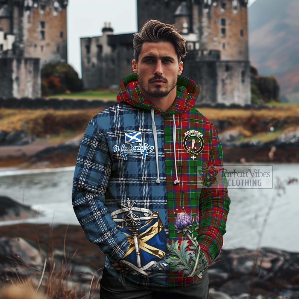 Tartan Vibes Clothing MacCulloch (McCulloch) Tartan Cotton Hoodie Happy St. Andrew's Day Half Tartan Style