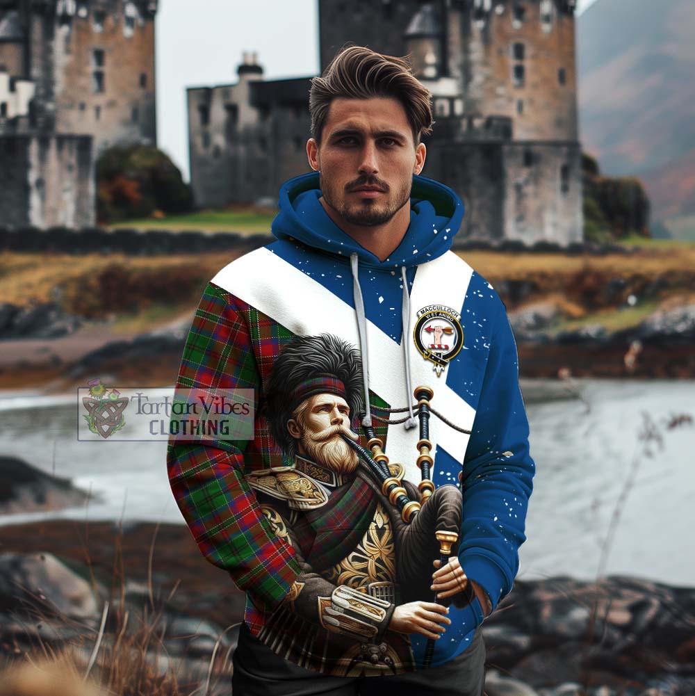 Tartan Vibes Clothing MacCulloch (McCulloch) Tartan Cotton Hoodie with Family Crest Scottish Bagpiper Vibes