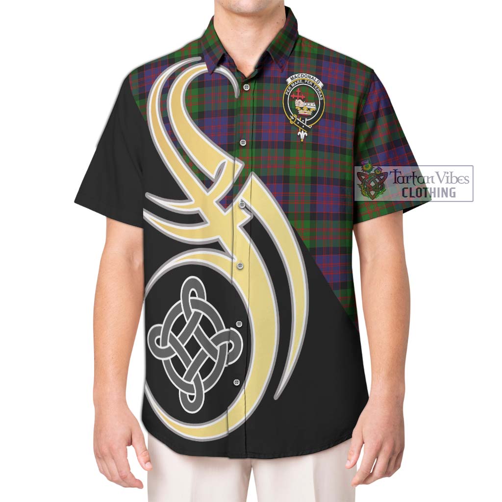 MacDonald (McDonald) Tartan Short Sleeve Button Shirt with Family Crest and Celtic Symbol Style Kid - Tartan Vibes Clothing