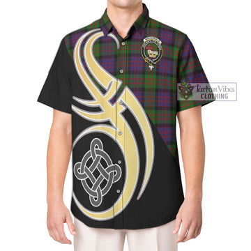 MacDonald (McDonald) Tartan Short Sleeve Button Shirt with Family Crest and Celtic Symbol Style