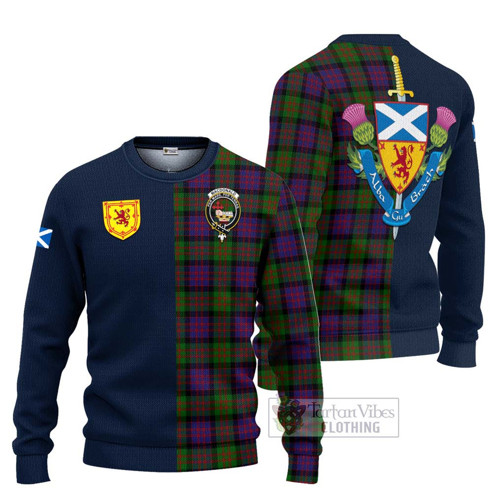 Tartan Vibes Clothing MacDonald Tartan Knitted Sweater with Scottish Lion Royal Arm Half Style