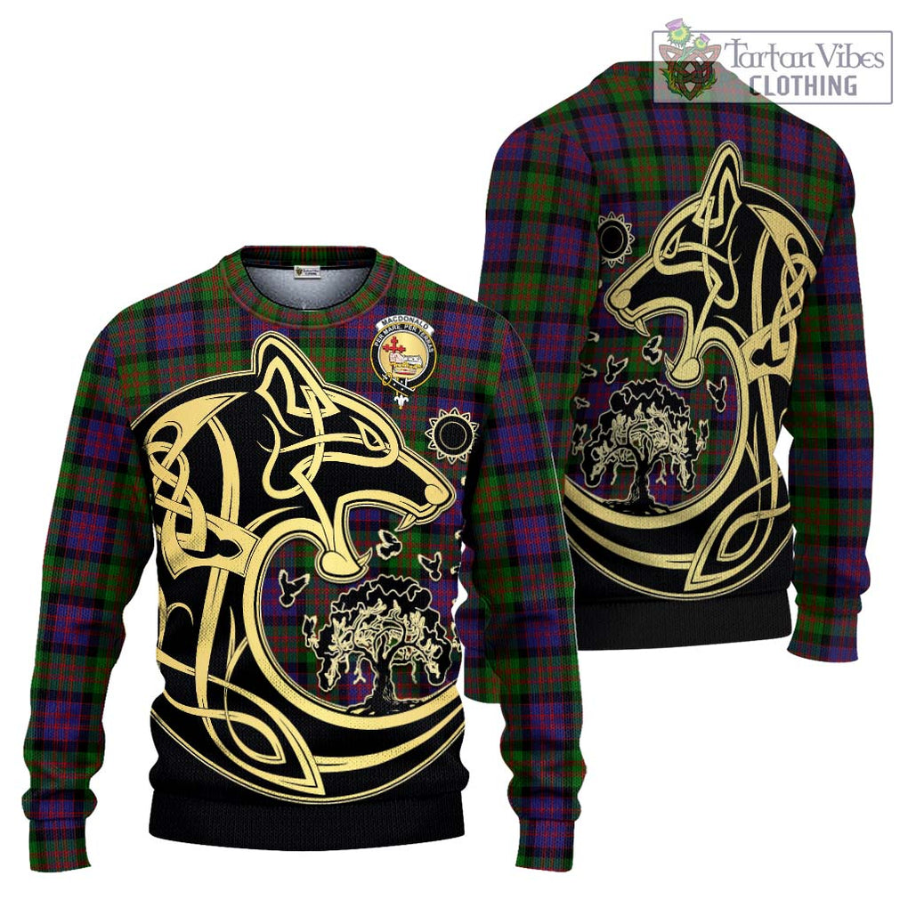 MacDonald (McDonald) Tartan Knitted Sweater with Family Crest Celtic Wolf Style Unisex - Tartan Vibes Clothing