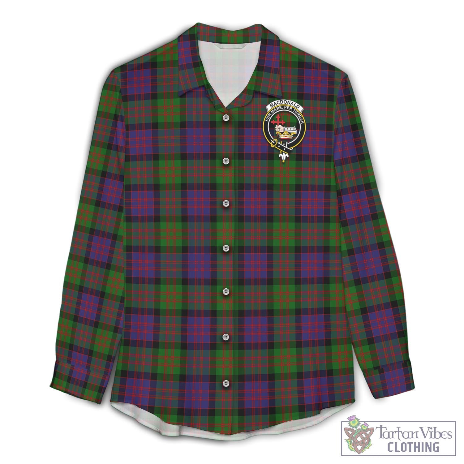 Tartan Vibes Clothing MacDonald Tartan Womens Casual Shirt with Family Crest