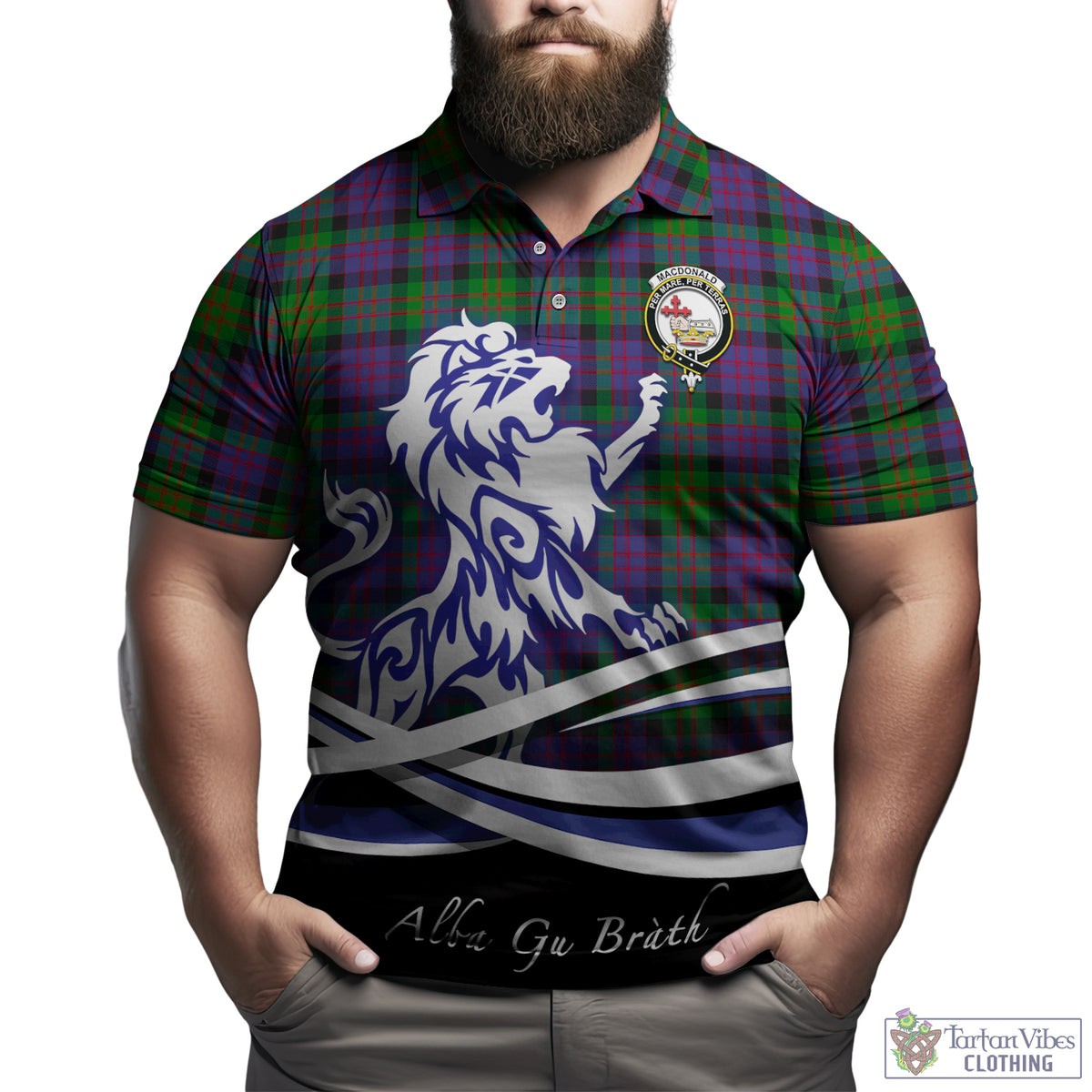 MacDonald (McDonald) Tartan Polo Shirt with Alba Gu Brath Regal Lion Emblem Kid - Tartan Vibes Clothing