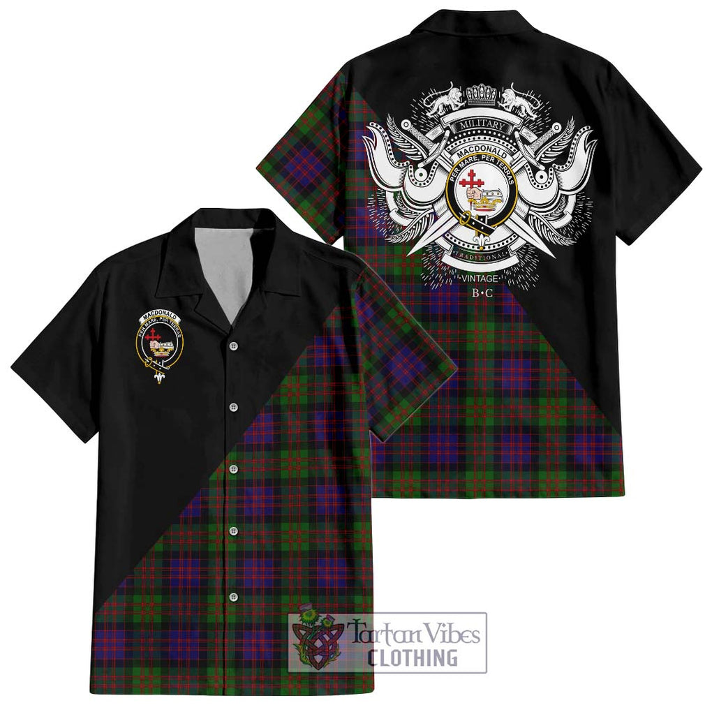 MacDonald (McDonald) Tartan Short Sleeve Button Shirt with Family Crest and Military Logo Style Kid - Tartanvibesclothing Shop