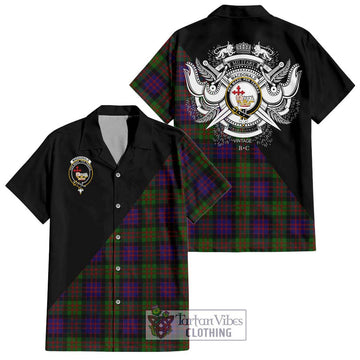 MacDonald (McDonald) Tartan Short Sleeve Button Shirt with Family Crest and Military Logo Style