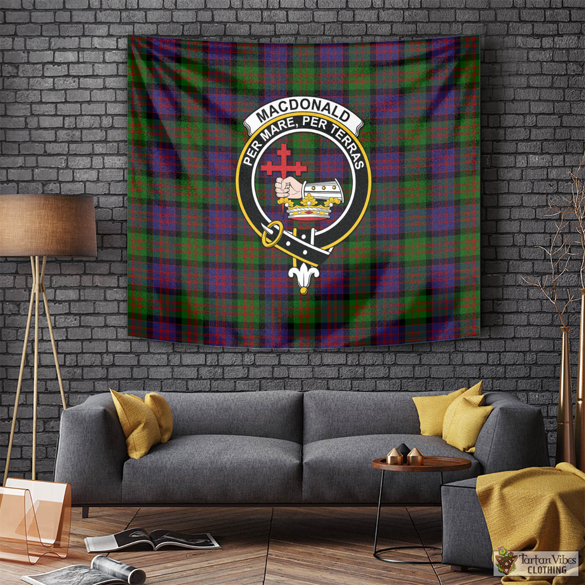 Tartan Vibes Clothing MacDonald Tartan Tapestry Wall Hanging and Home Decor for Room with Family Crest