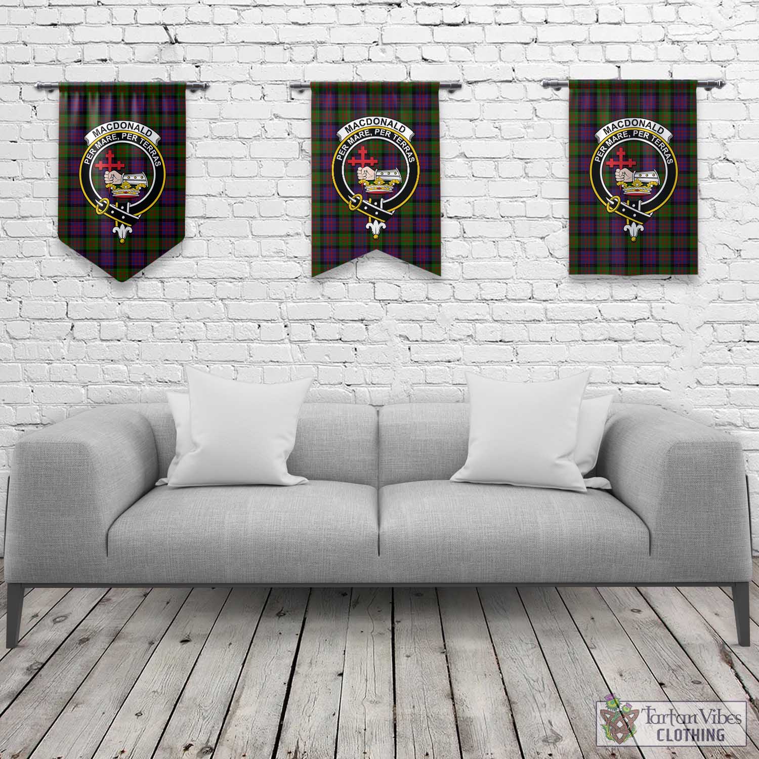 Tartan Vibes Clothing MacDonald Tartan Gonfalon, Tartan Banner with Family Crest