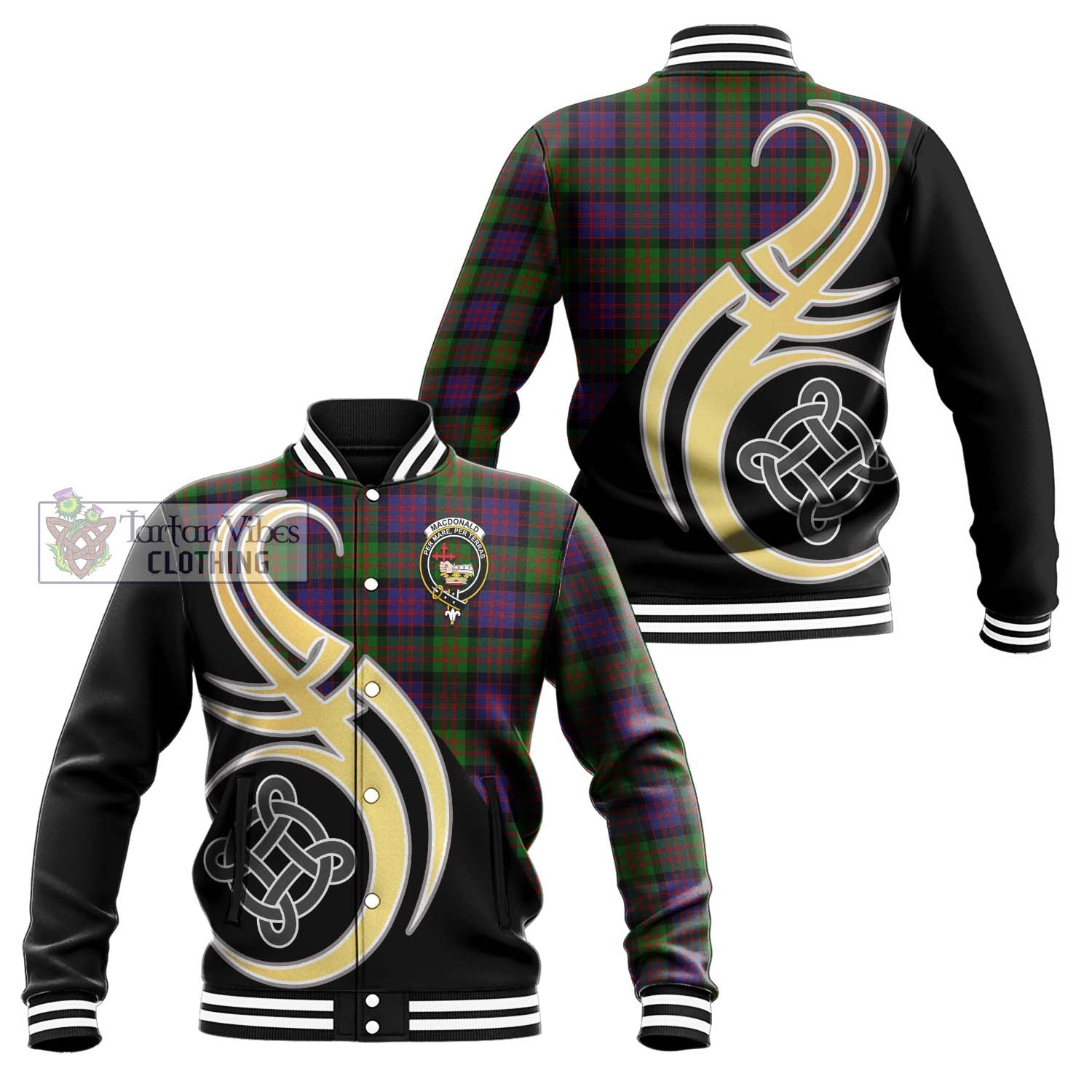 MacDonald (McDonald) Tartan Baseball Jacket with Family Crest and Celtic Symbol Style Unisex - Tartan Vibes Clothing