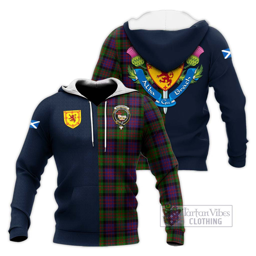 Tartan Vibes Clothing MacDonald Tartan Knitted Hoodie with Scottish Lion Royal Arm Half Style