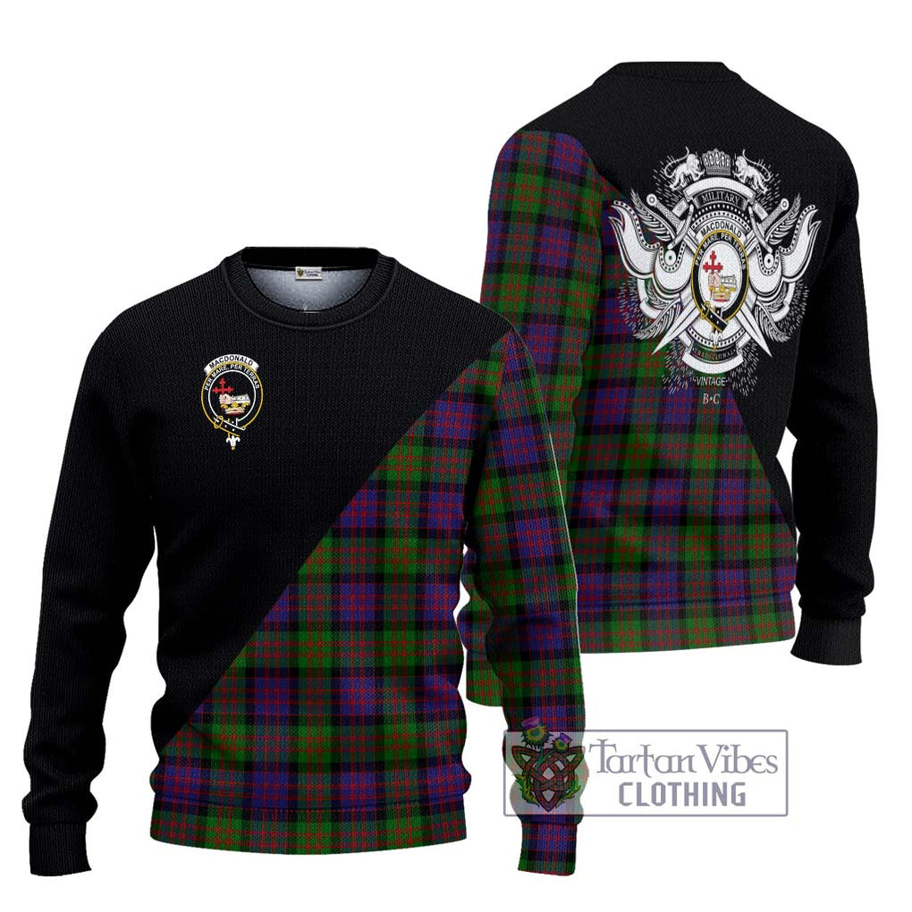 MacDonald (McDonald) Tartan Knitted Sweater with Family Crest and Military Logo Style Unisex - Tartanvibesclothing Shop