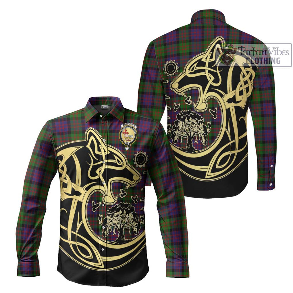 MacDonald (McDonald) Tartan Long Sleeve Button Shirt with Family Crest Celtic Wolf Style Men's Shirt S - Tartan Vibes Clothing