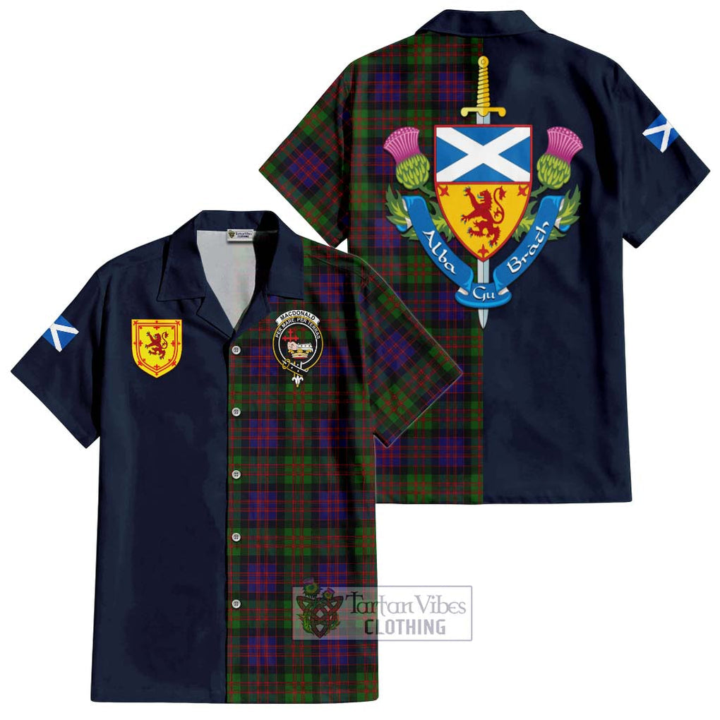 Tartan Vibes Clothing MacDonald Tartan Short Sleeve Button Shirt with Scottish Lion Royal Arm Half Style