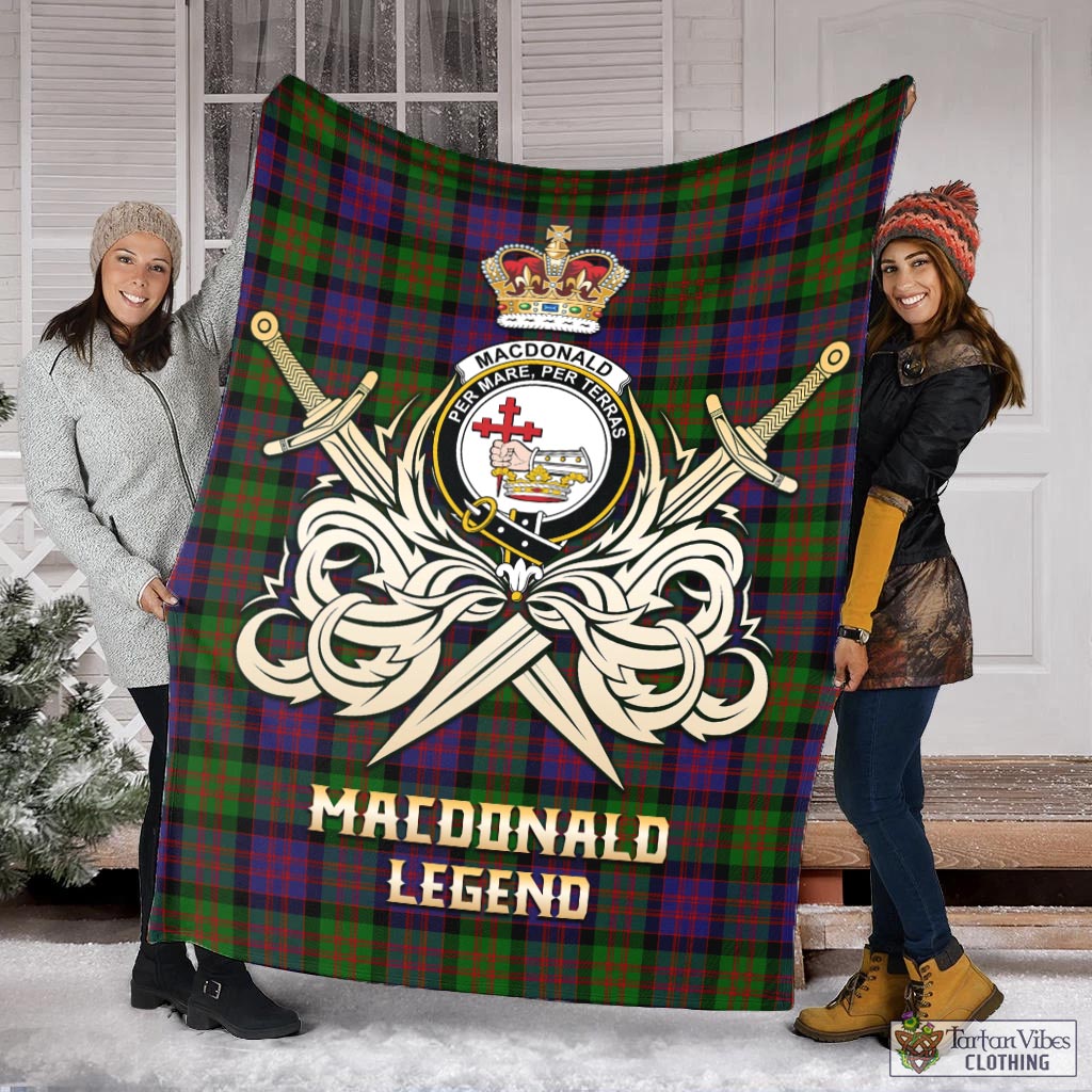 Tartan Vibes Clothing MacDonald Tartan Blanket with Clan Crest and the Golden Sword of Courageous Legacy