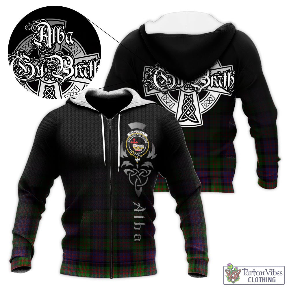 Tartan Vibes Clothing MacDonald Tartan Knitted Hoodie Featuring Alba Gu Brath Family Crest Celtic Inspired