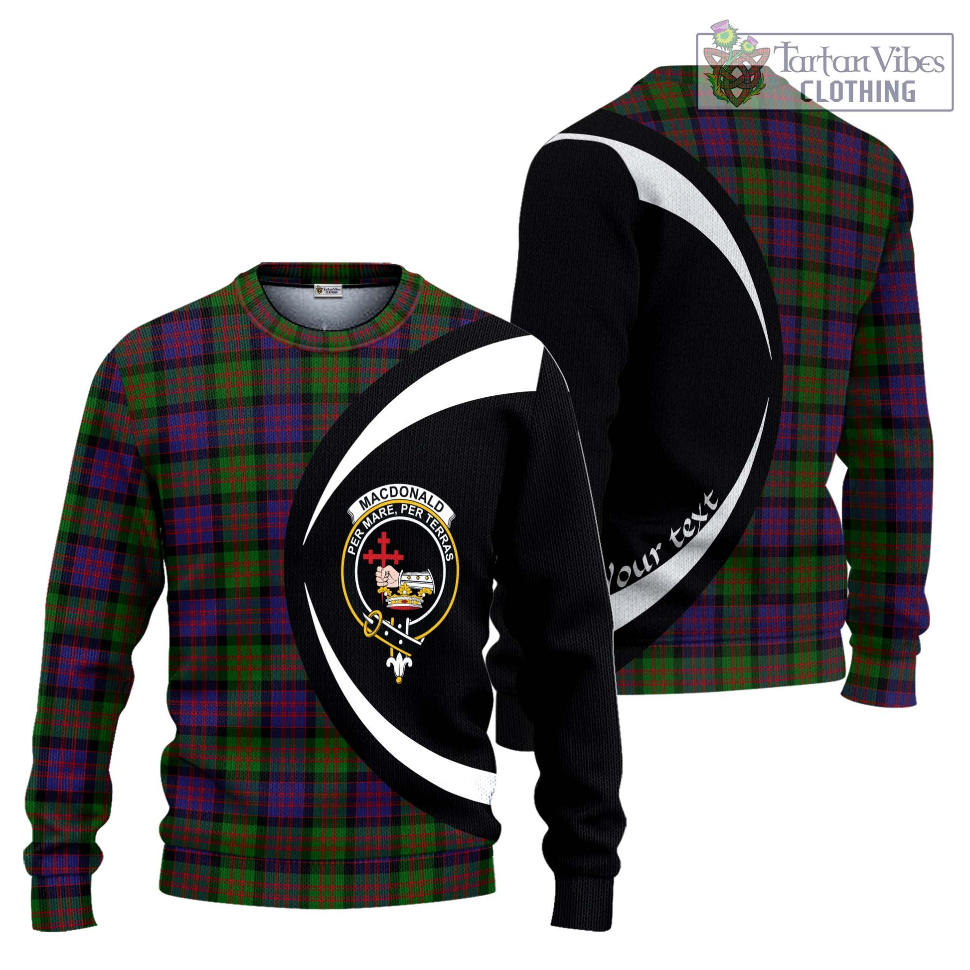 MacDonald (McDonald) Tartan Knitted Sweater with Family Crest Circle Style Unisex - Tartan Vibes Clothing