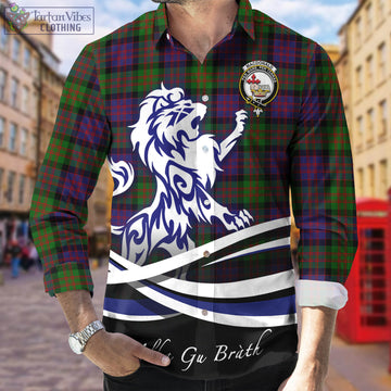 MacDonald (McDonald) Tartan Long Sleeve Button Up Shirt with Alba Gu Brath Regal Lion Emblem Men's Shirt - Tartan Vibes Clothing