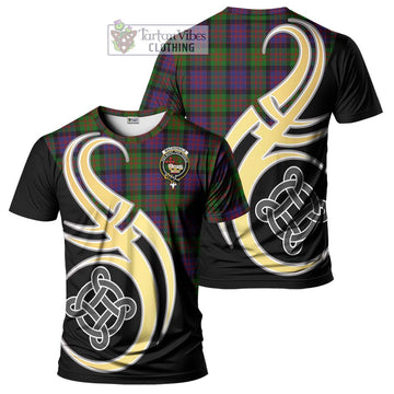 MacDonald (McDonald) Tartan T-Shirt with Family Crest and Celtic Symbol Style