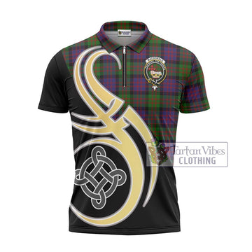 MacDonald (McDonald) Tartan Zipper Polo Shirt with Family Crest and Celtic Symbol Style