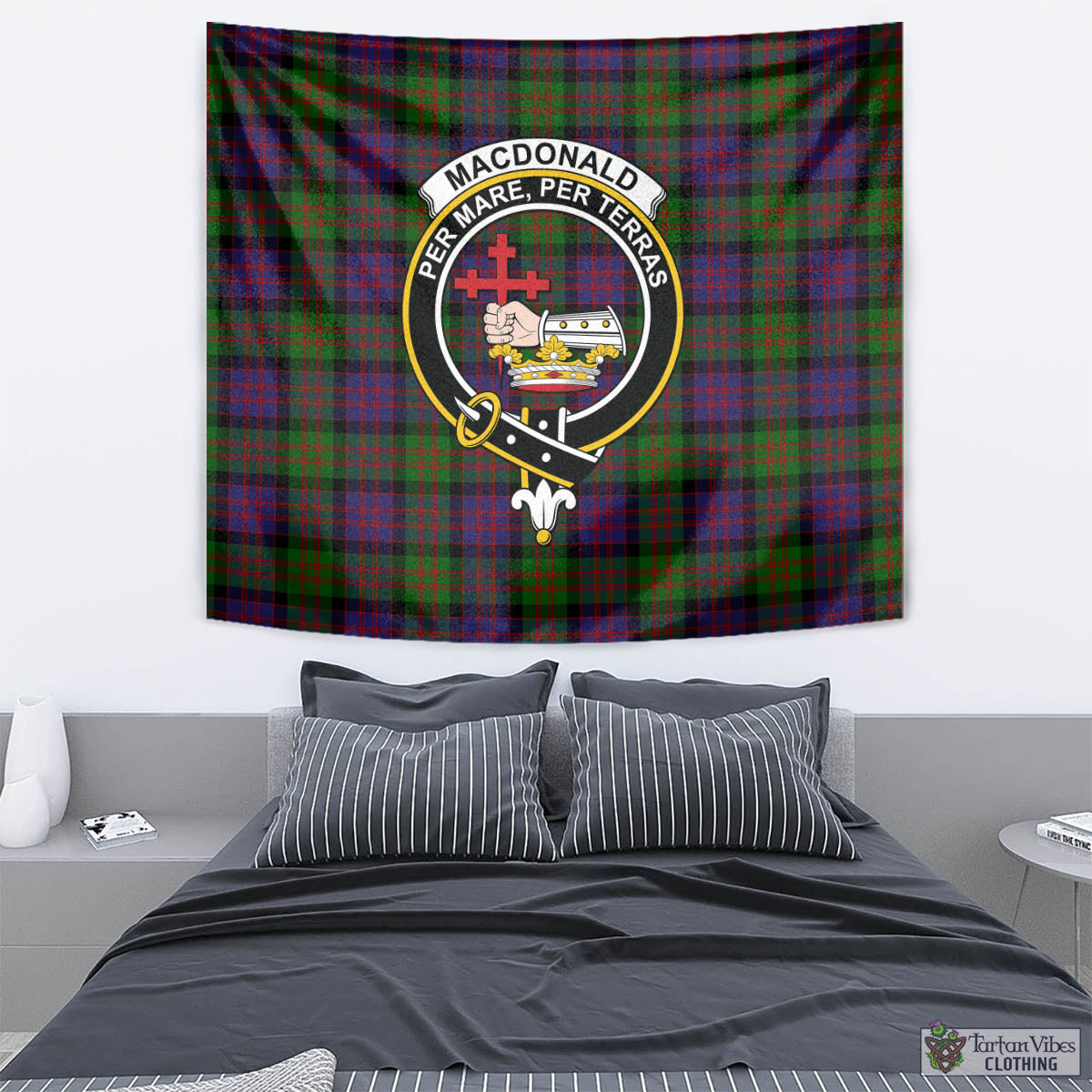 Tartan Vibes Clothing MacDonald Tartan Tapestry Wall Hanging and Home Decor for Room with Family Crest