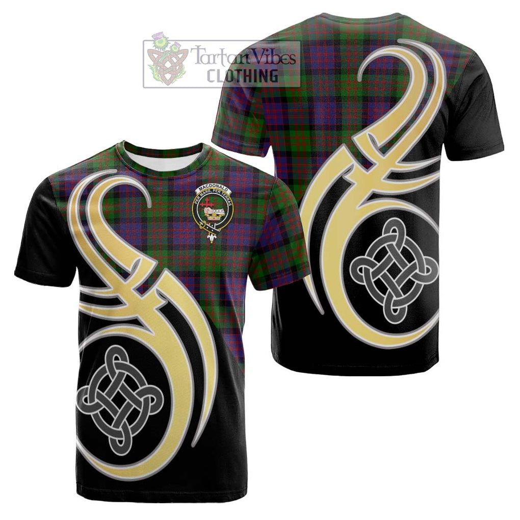 Tartan Vibes Clothing MacDonald Tartan Cotton T-shirt with Family Crest and Celtic Symbol Style