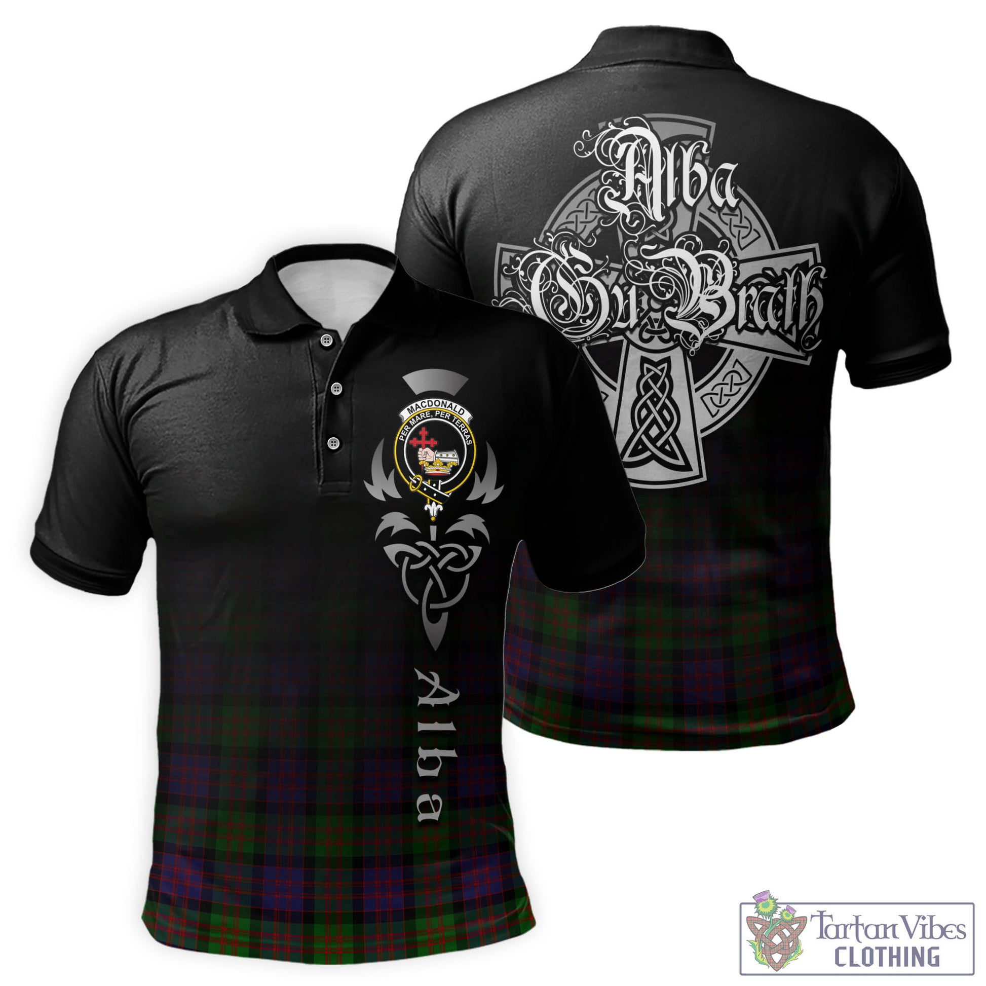 Tartan Vibes Clothing MacDonald Tartan Polo Shirt Featuring Alba Gu Brath Family Crest Celtic Inspired