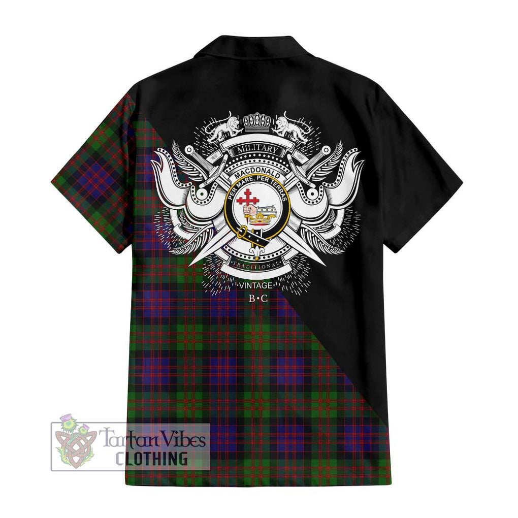 MacDonald (McDonald) Tartan Short Sleeve Button Shirt with Family Crest and Military Logo Style - Tartanvibesclothing Shop