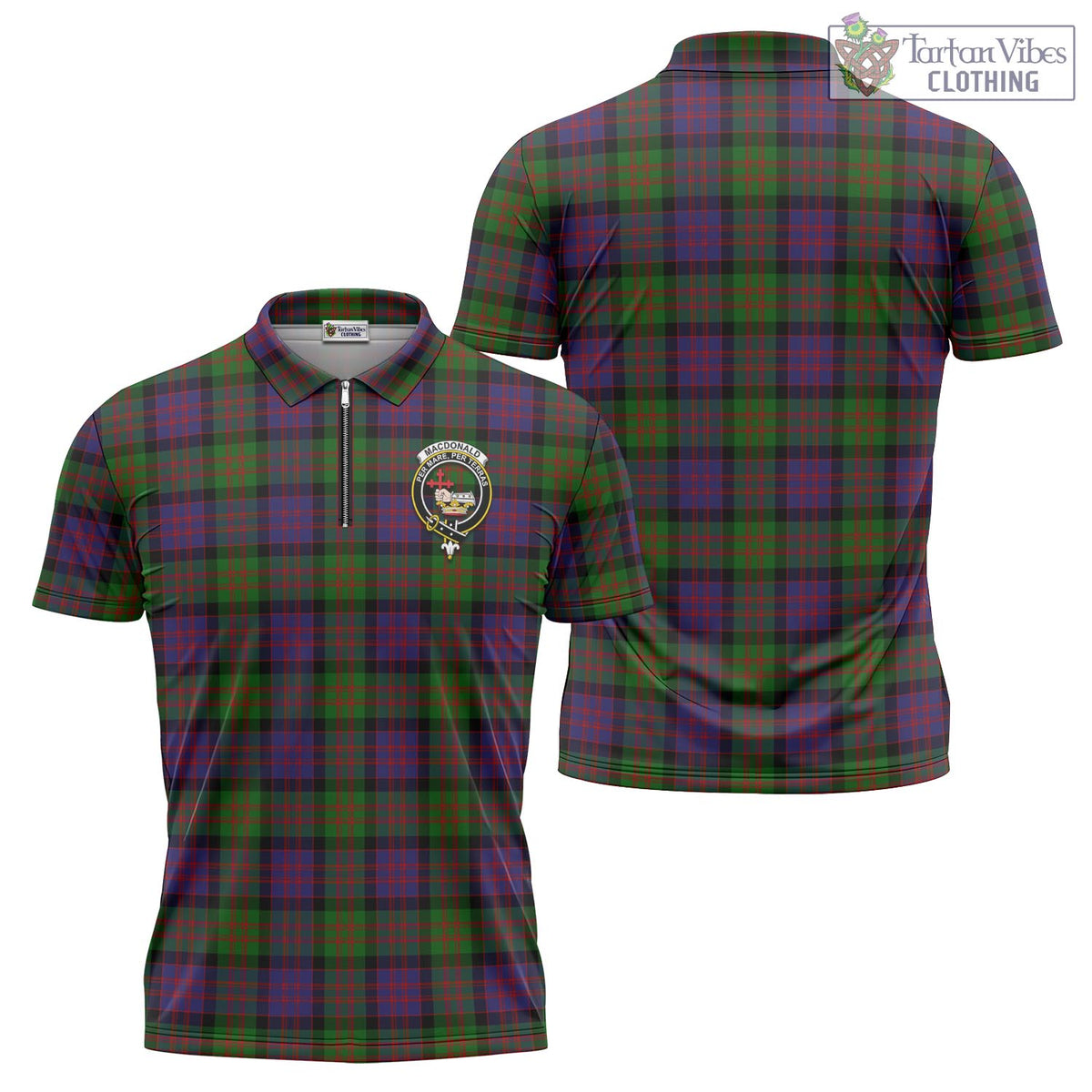 MacDonald (McDonald) Tartan Zipper Polo Shirt with Family Crest - Tartan Vibes Clothing