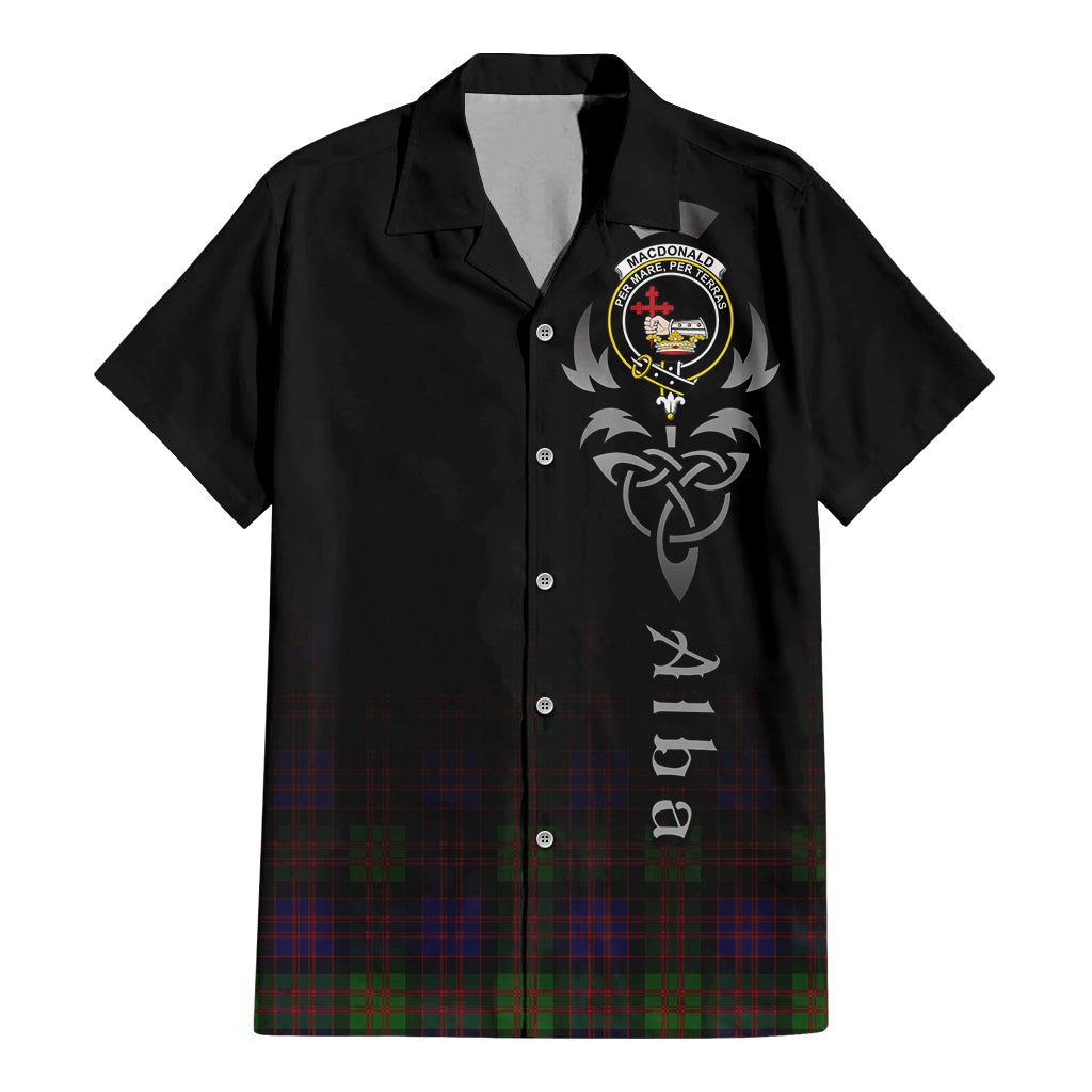 Tartan Vibes Clothing MacDonald Tartan Short Sleeve Button Up Featuring Alba Gu Brath Family Crest Celtic Inspired