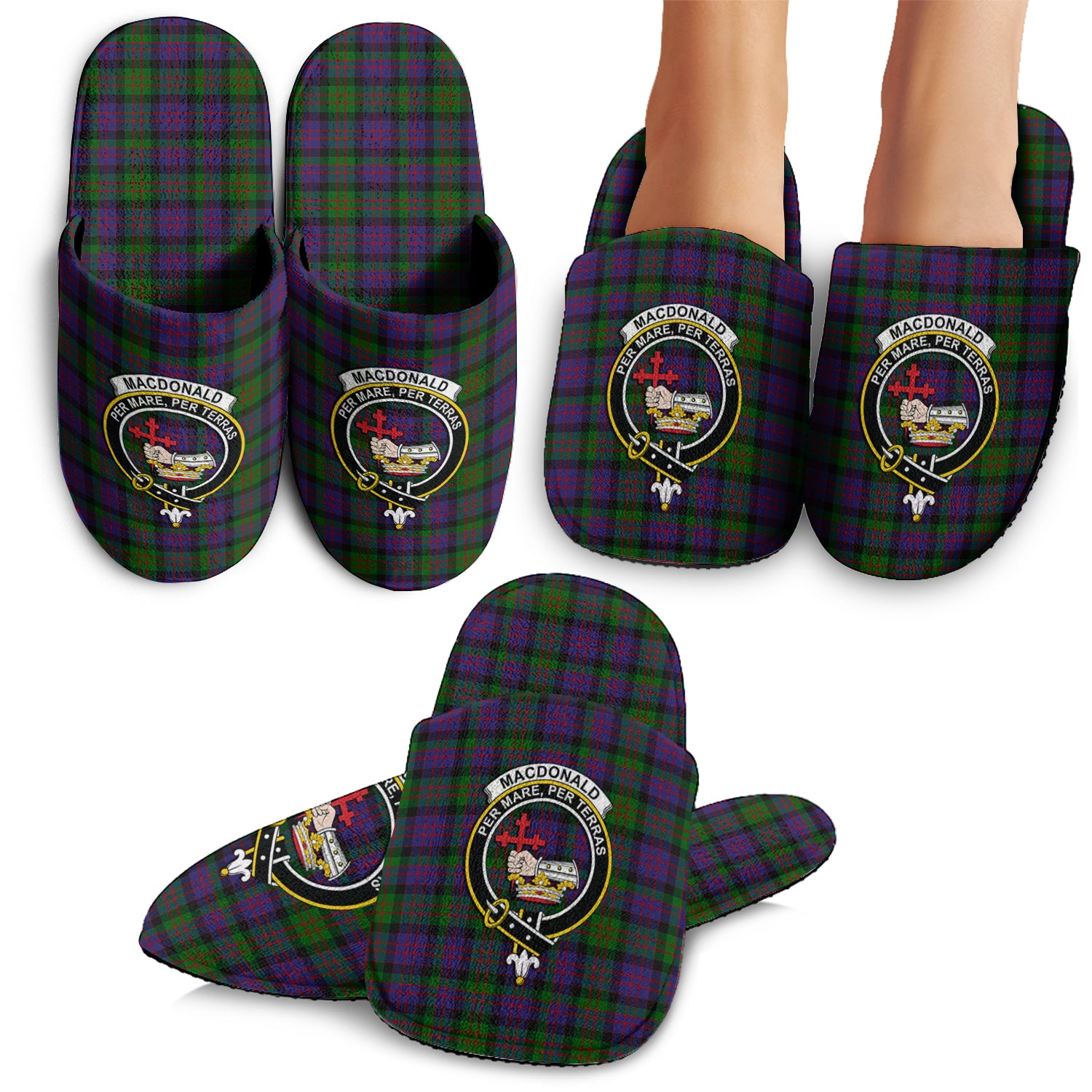 MacDonald Tartan Home Slippers with Family Crest - Tartanvibesclothing