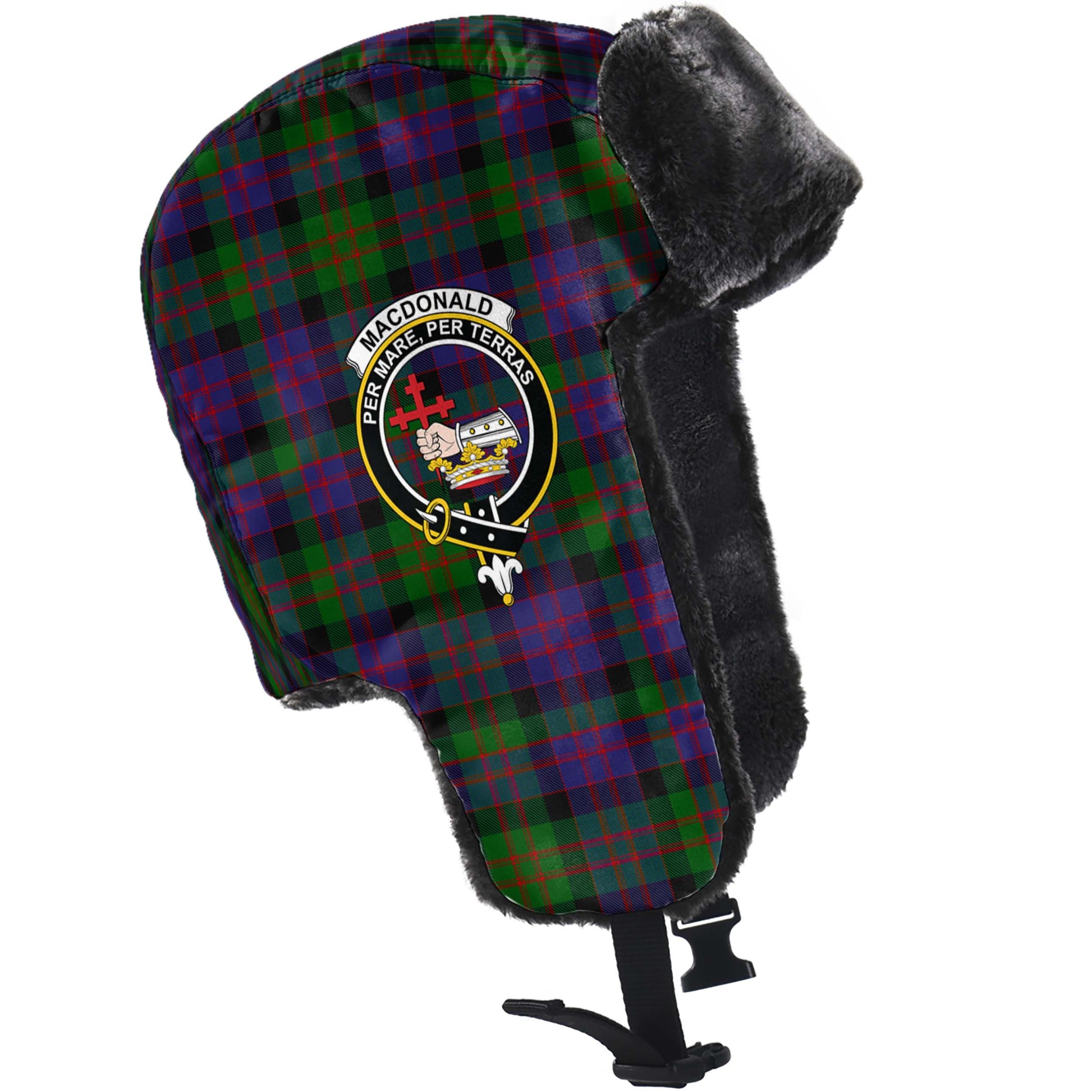 MacDonald Tartan Winter Trapper Hat with Family Crest - Tartanvibesclothing