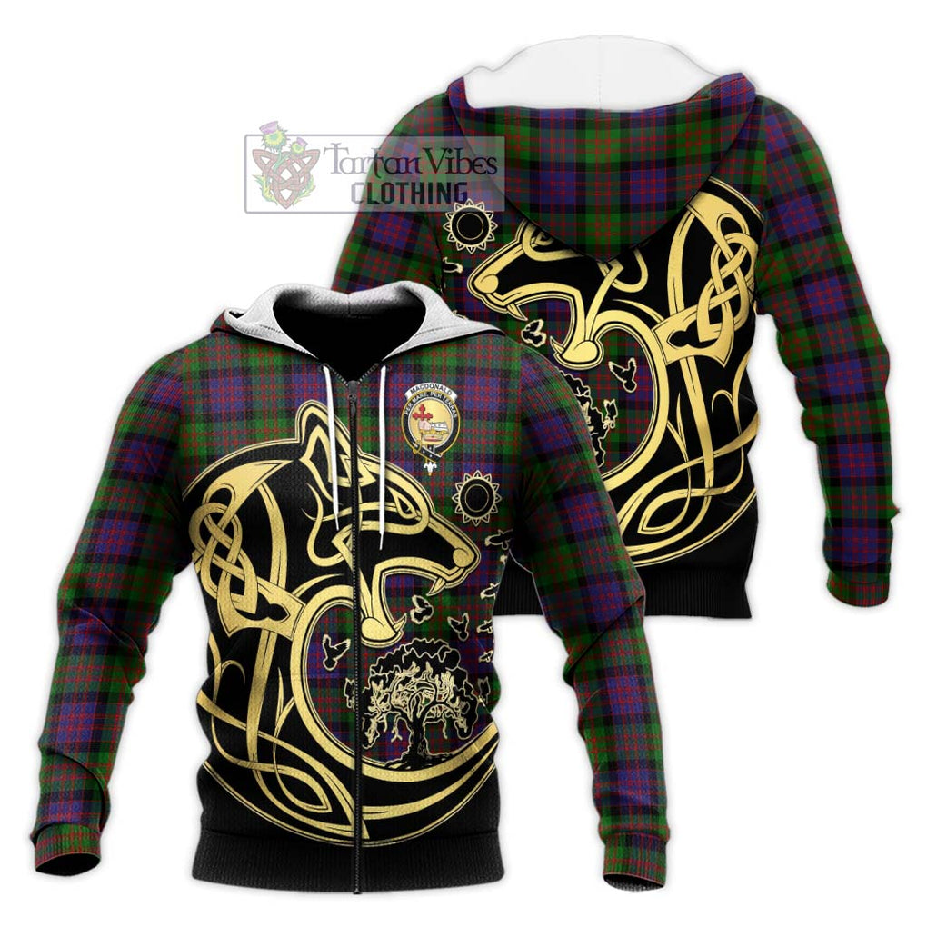 MacDonald (McDonald) Tartan Knitted Hoodie with Family Crest Celtic Wolf Style Unisex Knitted Zip Hoodie - Tartan Vibes Clothing