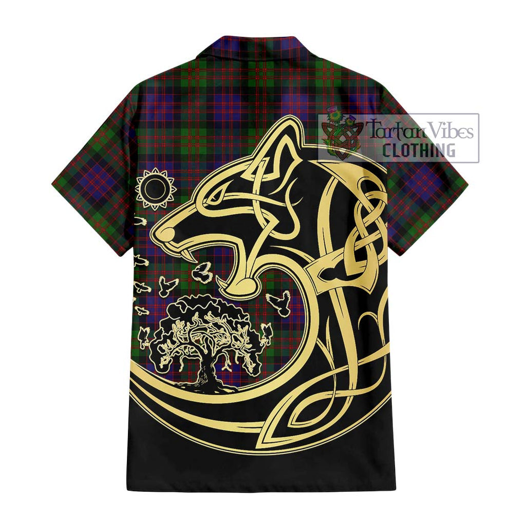 MacDonald (McDonald) Tartan Short Sleeve Button Shirt with Family Crest Celtic Wolf Style - Tartan Vibes Clothing