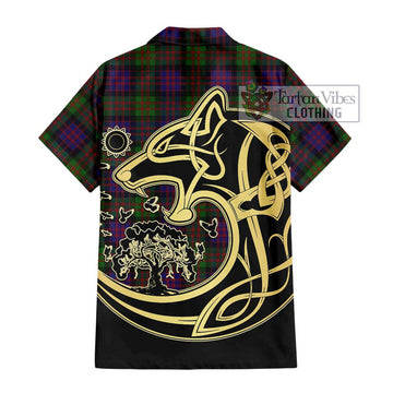 MacDonald (McDonald) Tartan Short Sleeve Button Shirt with Family Crest Celtic Wolf Style