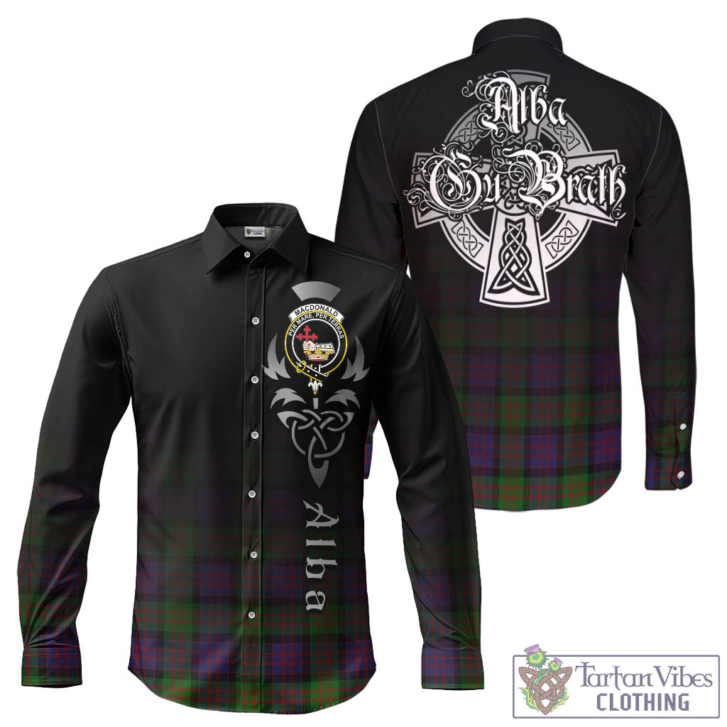 Tartan Vibes Clothing MacDonald Tartan Long Sleeve Button Up Featuring Alba Gu Brath Family Crest Celtic Inspired