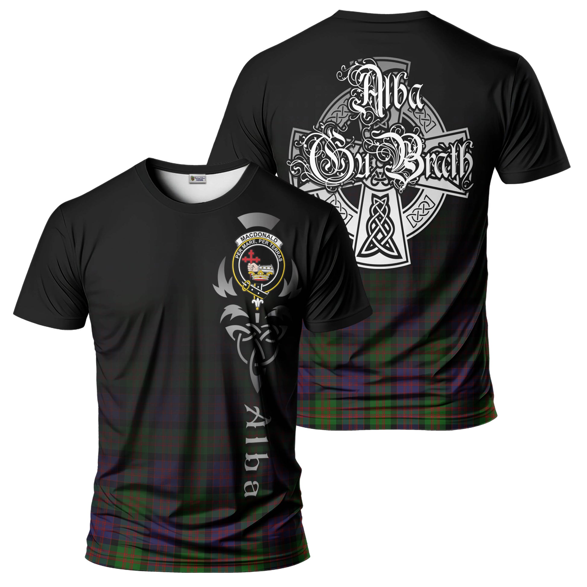 Tartan Vibes Clothing MacDonald Tartan T-Shirt Featuring Alba Gu Brath Family Crest Celtic Inspired